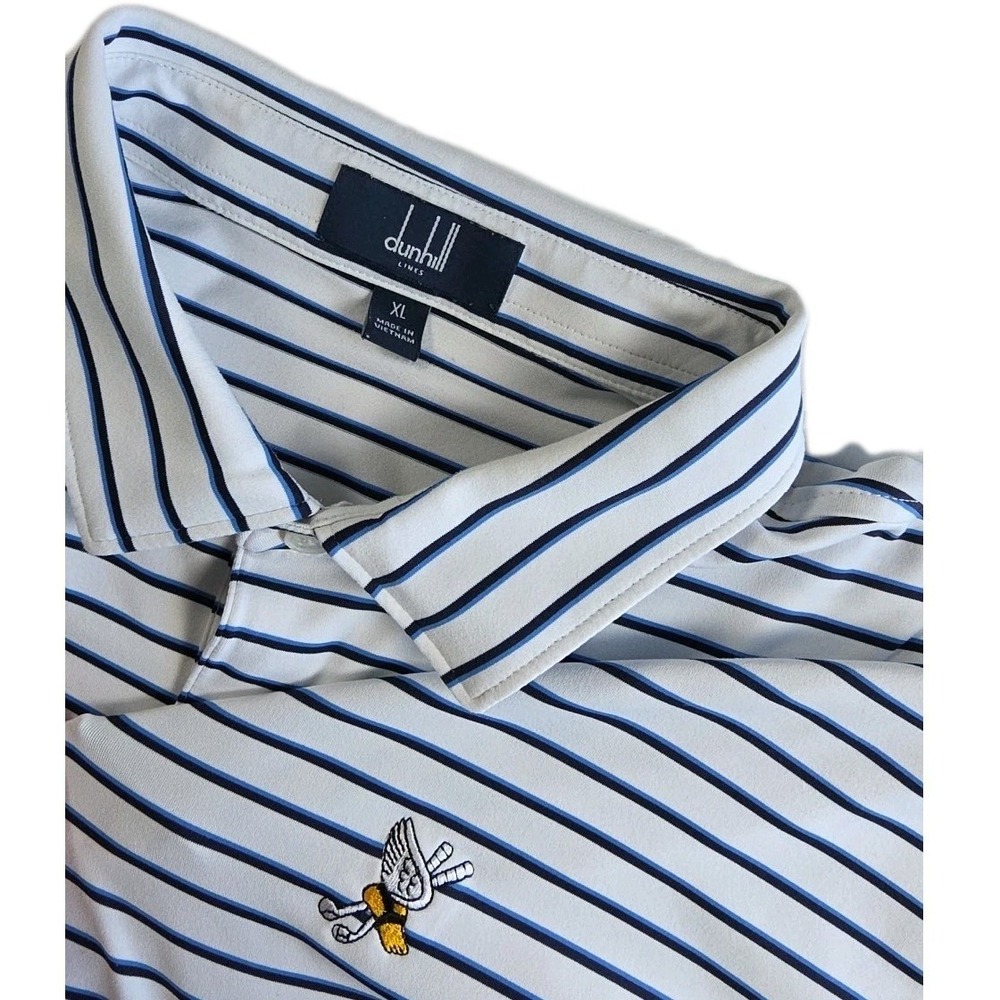 Dunhill Golf Polo  Winged Foot Golf Club - Blue White Striped Golf Polo - Men XL